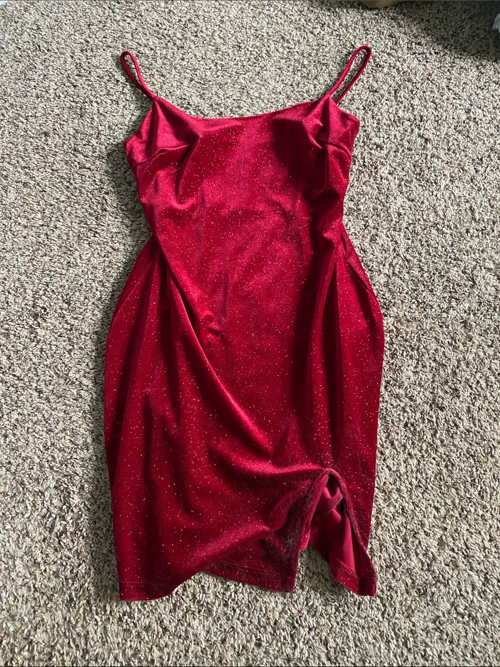 Windsor Red Glitter Spaghetti-Strap Mini Dress